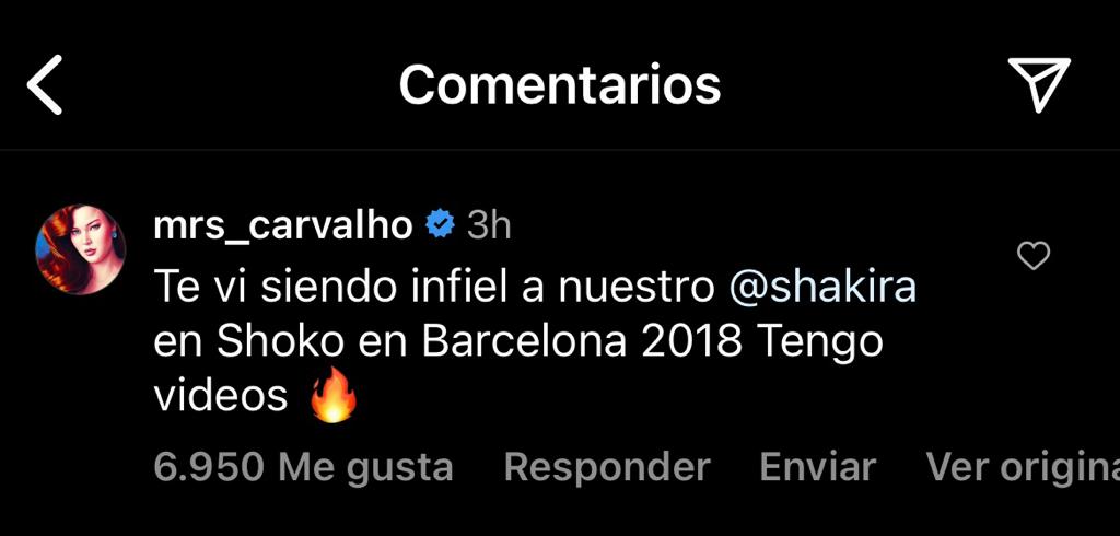 Amenaza de Michelle Carvalho a Gerard Piqué. Fuente: Instagram (@mrs_carvalho)