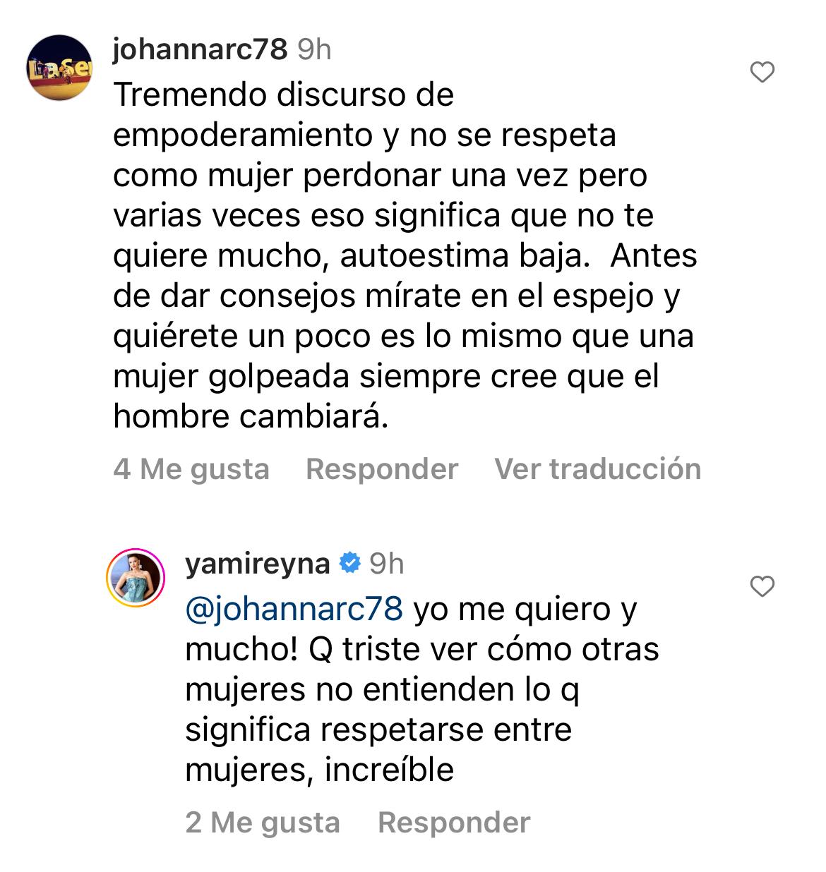 Comentario de Yamila Reyna. Fuente: Instagram (@yamireyna)