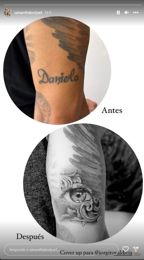 Aseguran que Jorge Valdivia habría tapado su tatuaje con el nombre de Daniela Aránguiz. Fuente: Instagram (@samanthabodyart)