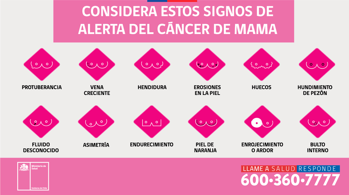 Considera estos signos de alerta del cáncer de mama. Fuente: Ministerio de Salud.