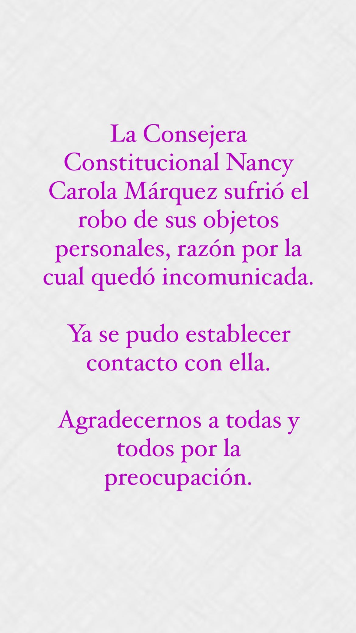 Historia de Nancy Márquez en Instagram.