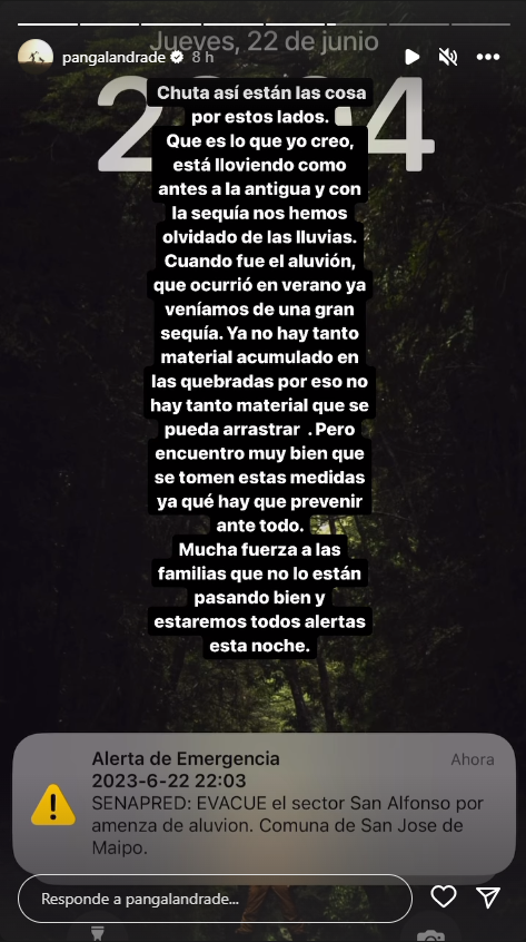 Historia de Pangal Andrade en Instagram.