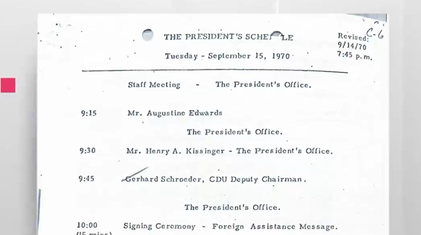 El documento desclasificado por Peter Kornbluh que acredita una desconocida reunión entre Agustín Edwards y Richard Nixon.